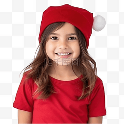 穿着红色T恤和圣诞帽的漂亮小女