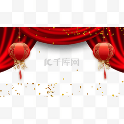 中国红帘子图片_中国新年红色灯笼演出帷幕