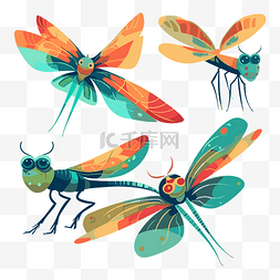 卡通png蜻蜓图片_蜻蜓剪贴画集彩色蜻蜓与黄色和橙