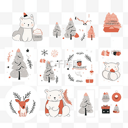 动物标签纸图片_圣诞套装圣诞贺卡笔记贴纸标签邮