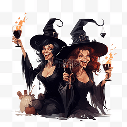 不去聚集图片_两个女巫在万圣节派对上玩得很开