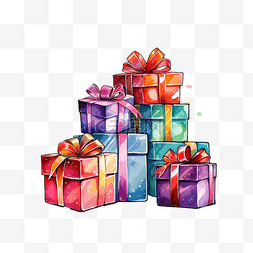 贺卡与圣诞礼物彩色礼品盒与丝带