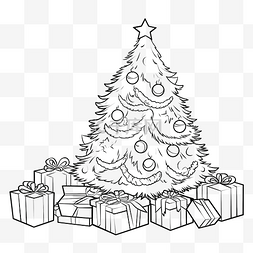 圣诞装饰卡通矢量图片_圣诞树和礼物着色书卡通矢量插画