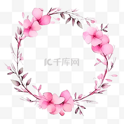 干树枝装饰图片_水彩粉红色九重葛与干树枝花圈框