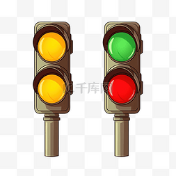 交通灯在夜间设置为卡通风格的红