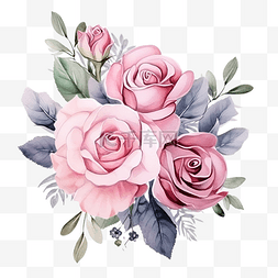 水彩玫瑰花束鲜花布置和构图与玫