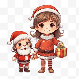 圣诞节服装卡通图片_圣诞节卡通手绘中穿着圣诞老人和