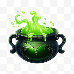 巫婆汤图片_带有绿色液体魔法冒泡药水的女巫