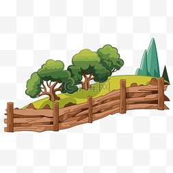 木栅栏图片_边界剪贴画农场土地插图与木栅栏