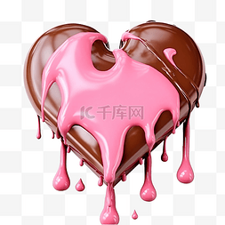 冰层融化图片_粉红色的心与融化滴落的巧克力