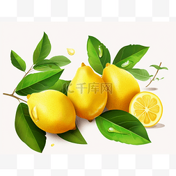 带叶子的柠檬图片_白色背景中带叶子的柠檬