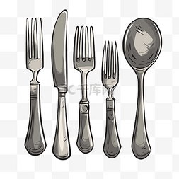 餐具剪贴画手绘一套银器矢量插画