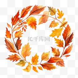 婚礼边框背景图片_水彩秋天的树叶花环