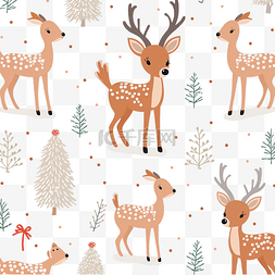 图片列图片_圣诞贺卡可爱画鹿与无缝图案集