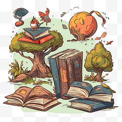 文学剪贴画 几本书和树木被树木