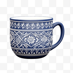 咖啡杯3d图片_带白色装饰的蓝色杯子