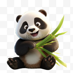 绘画熊猫抱竹子元素立体免抠图案