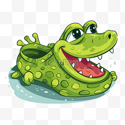 crocs 剪贴画绿色鳄鱼坐在水中矢量