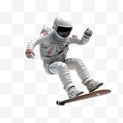 3d 宇航员穿着宇航服，像滑板手一