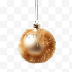 金色玩具图片_毛皮树树枝上挂着圣诞金色玩具球