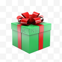 包裹可爱图片_有紅絲帶的綠色禮物盒