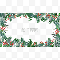 圣诞边框水彩图片_圣诞节一品红花卉边框横图花草水