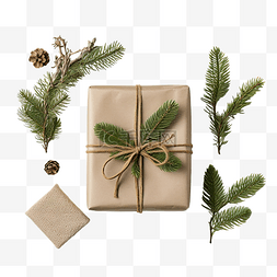 松果树枝图片_圣诞礼物包装和装饰与节日松树枝