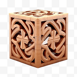 图案雕刻木立方体的 3D 渲染图像