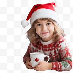 坐着的婴儿图片_带着杯子坐在厨房里装饰圣诞节的