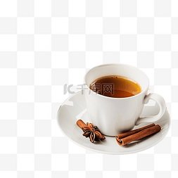咖啡树枝图片_圣诞桌上放着一杯浓咖啡，上面有