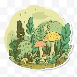 一些植物和蘑菇的贴纸 向量