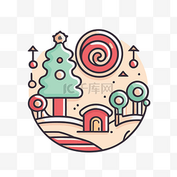 小镇图标图片_圣诞节图标与风格糖果小镇 向量
