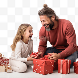 快乐的父亲和女儿玩圣诞礼物