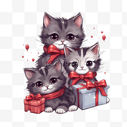 假期图片图片_圣诞快乐手绘卡通可爱猫和大礼盒
