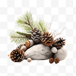 圣诞石与冷杉树枝