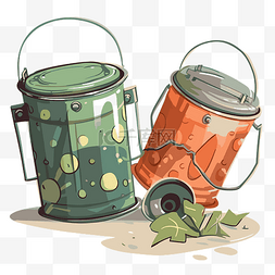 图垃圾桶图片_白色背景卡通片上两个垃圾桶的锡