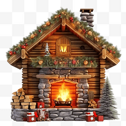 有圣诞节装饰的小木屋房子