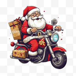 夏季圣诞节圣诞老人骑摩托车和圣
