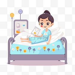 在病床上图片_护理剪贴画女儿与电子阅读器在医