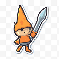 橙色房图片_带有拿着剑的橙色人物的贴纸 向