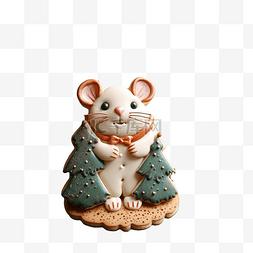 保温收餐台图片_桌上有圣诞树装饰的可食用老鼠饼