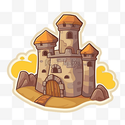 卡通城堡贴纸，带有岩石和石塔矢