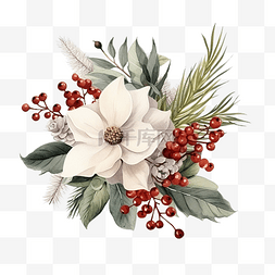 冬装饰图片_圣诞花束冬青冬季装饰花卉装饰