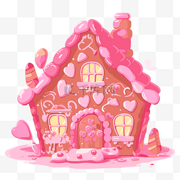 粉色姜饼屋剪贴画可爱的粉色房子