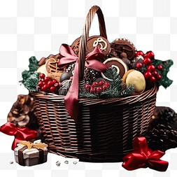 礼物盒惊喜图片_装满圣诞属性的篮子和黑暗中的礼