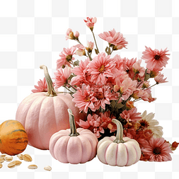 粉色花朵框图片_南瓜和粉红色花朵的感恩节问候