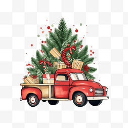 圣诞车图片_圣诞车运载树圣诞打印用品