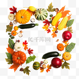 有树叶的边框图片_蔬菜和五颜六色的树叶感恩节快乐
