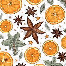 橙子和橙汁图片_圣诞矢量无缝图案与橙子和八角星