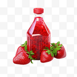 果酱png图片_草莓甜瓶3D渲染